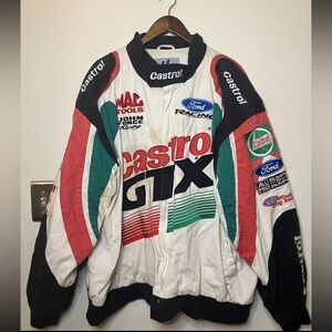 John Force Racing Castrol GTX Pit Jacket White Mens Size 2XL Vintage